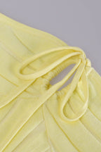 Dames casual midi-jurk strapless met lace-up ontwerp in geel - voor tuinfeesten in de zomer