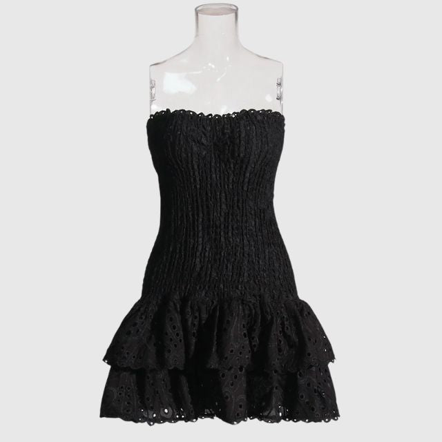 Dames casual mini jurk met smocked strapless ontwerp - vloeiende ruffles voor de zomer