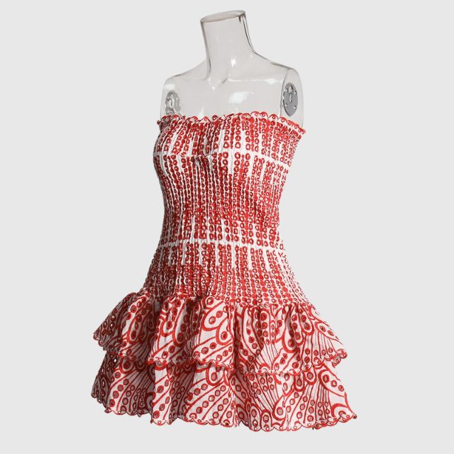 Dames casual mini jurk met smocked strapless ontwerp - vloeiende ruffles voor de zomer