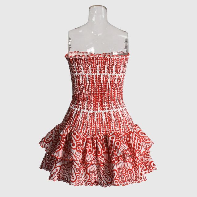 Dames casual mini jurk met smocked strapless ontwerp - vloeiende ruffles voor de zomer