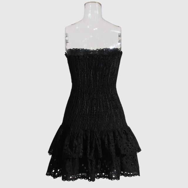 Dames casual mini jurk met smocked strapless ontwerp - vloeiende ruffles voor de zomer