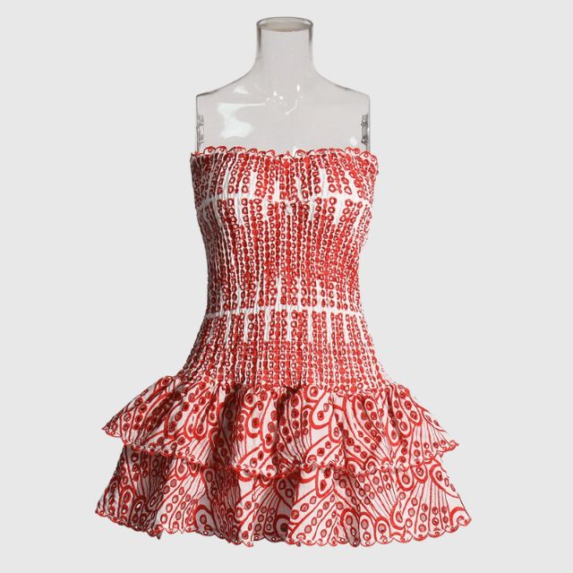Dames casual mini jurk met smocked strapless ontwerp - vloeiende ruffles voor de zomer