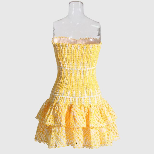 Dames casual mini jurk met smocked strapless ontwerp - vloeiende ruffles voor de zomer