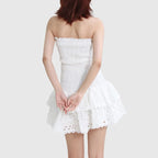 Dames casual mini jurk met smocked strapless ontwerp - vloeiende ruffles voor de zomer