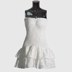 Dames casual mini jurk met smocked strapless ontwerp - vloeiende ruffles voor de zomer