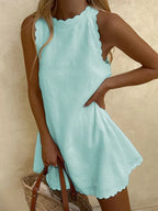 Dames casual mini jurk - stijlvolle scalloped zoom, lichte mouwloze outfit voor de zomer