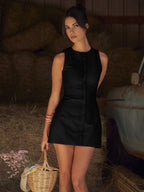 Dames casual mini jurk - stijlvolle mouwloze knoopsluiting voor ontspannen uitjes