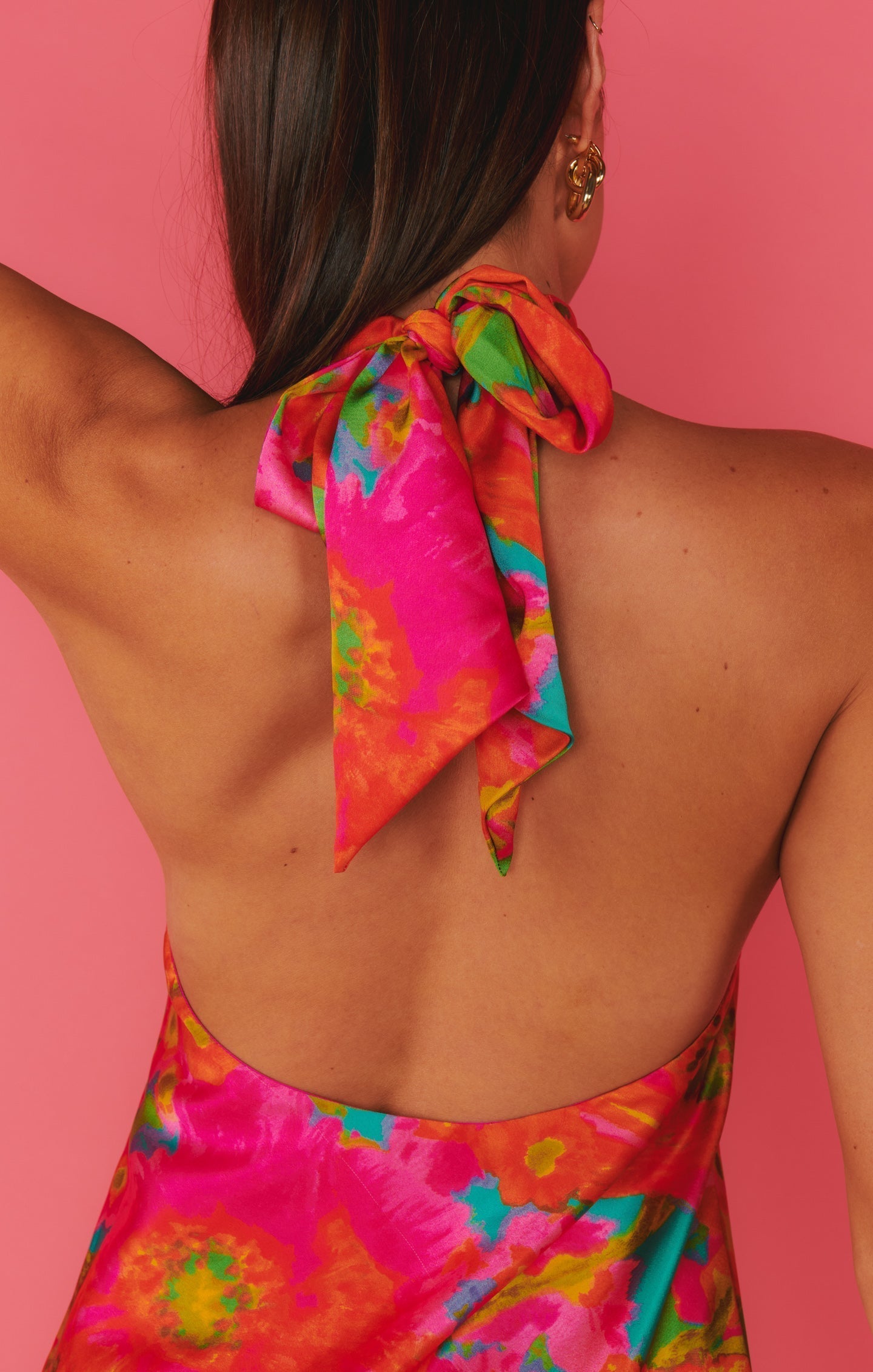 Dames casual mini jurk - levendige roze bloemenprint halterjurk voor de zomer