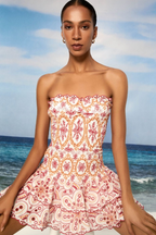 Dames casual zomerjurk romantische smocked katoen mini jurk - elegante strapless design met ruffles