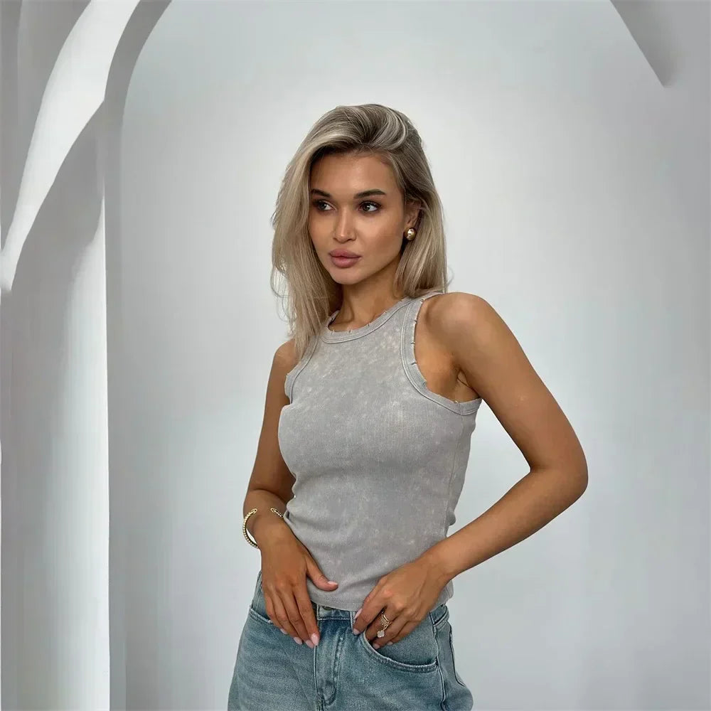 Casual dames tanktop met ribbelontwerp - trendy mouwloze top voor iedere dag