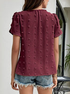 Dames casual top met textuur in zwitserse stippen - lichtgewicht blouse voor elke gelegenheid