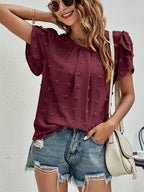 Dames casual top met textuur in zwitserse stippen - lichtgewicht blouse voor elke gelegenheid