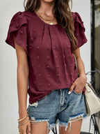 Dames casual top met textuur in zwitserse stippen - lichtgewicht blouse voor elke gelegenheid