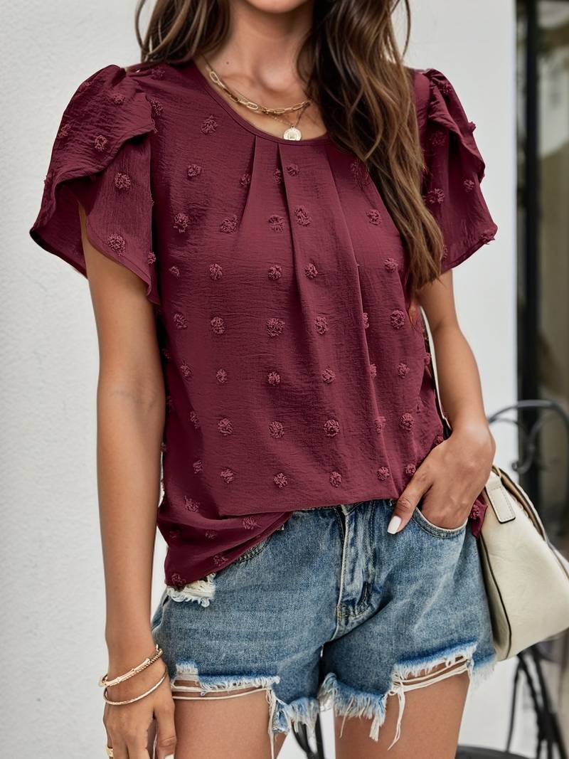 Dames casual top met textuur in zwitserse stippen - lichtgewicht blouse voor elke gelegenheid