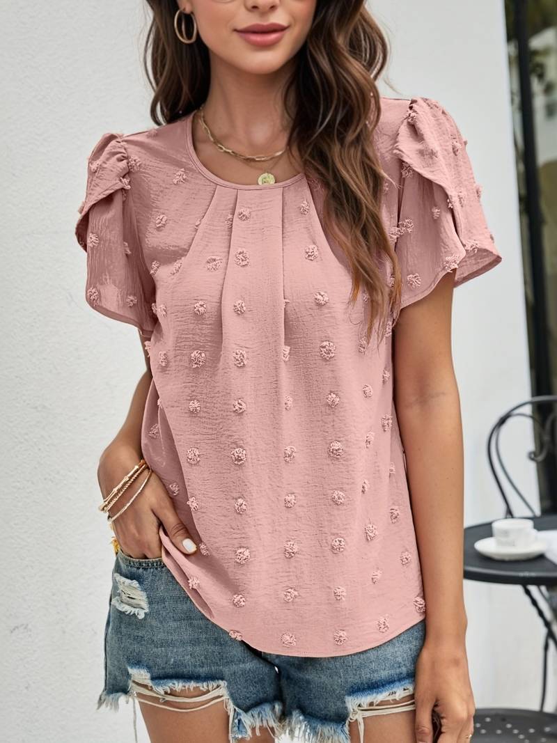Dames casual top met textuur in zwitserse stippen - lichtgewicht blouse voor elke gelegenheid