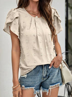 Dames casual top met textuur in zwitserse stippen - lichtgewicht blouse voor elke gelegenheid