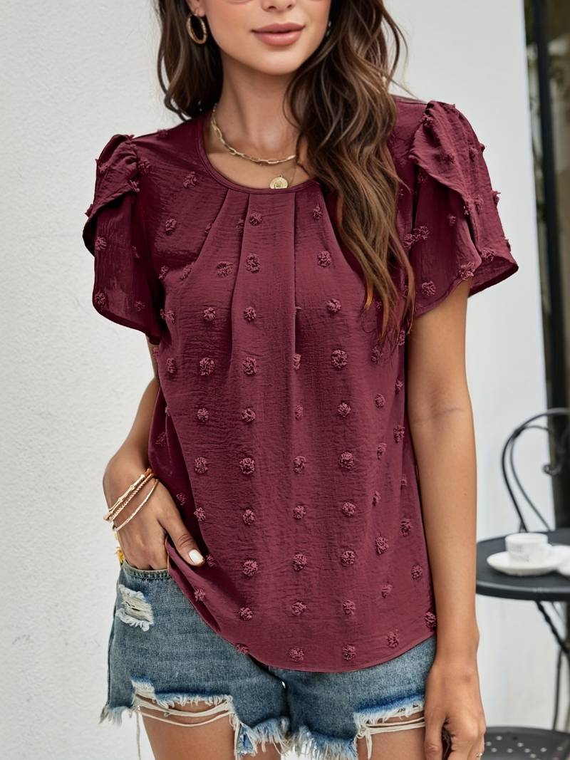 Dames casual top met textuur in zwitserse stippen - lichtgewicht blouse voor elke gelegenheid