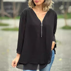 Dames chiffon blouse met rits - v-hals top voor casual situaties, veelzijdige uitstraling