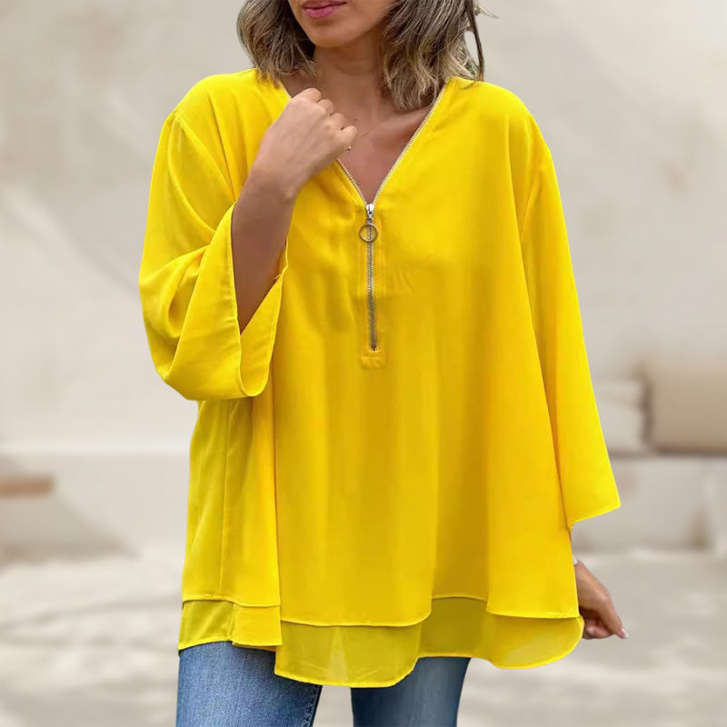 Dames chiffon blouse met rits - v-hals top voor casual situaties, veelzijdige uitstraling