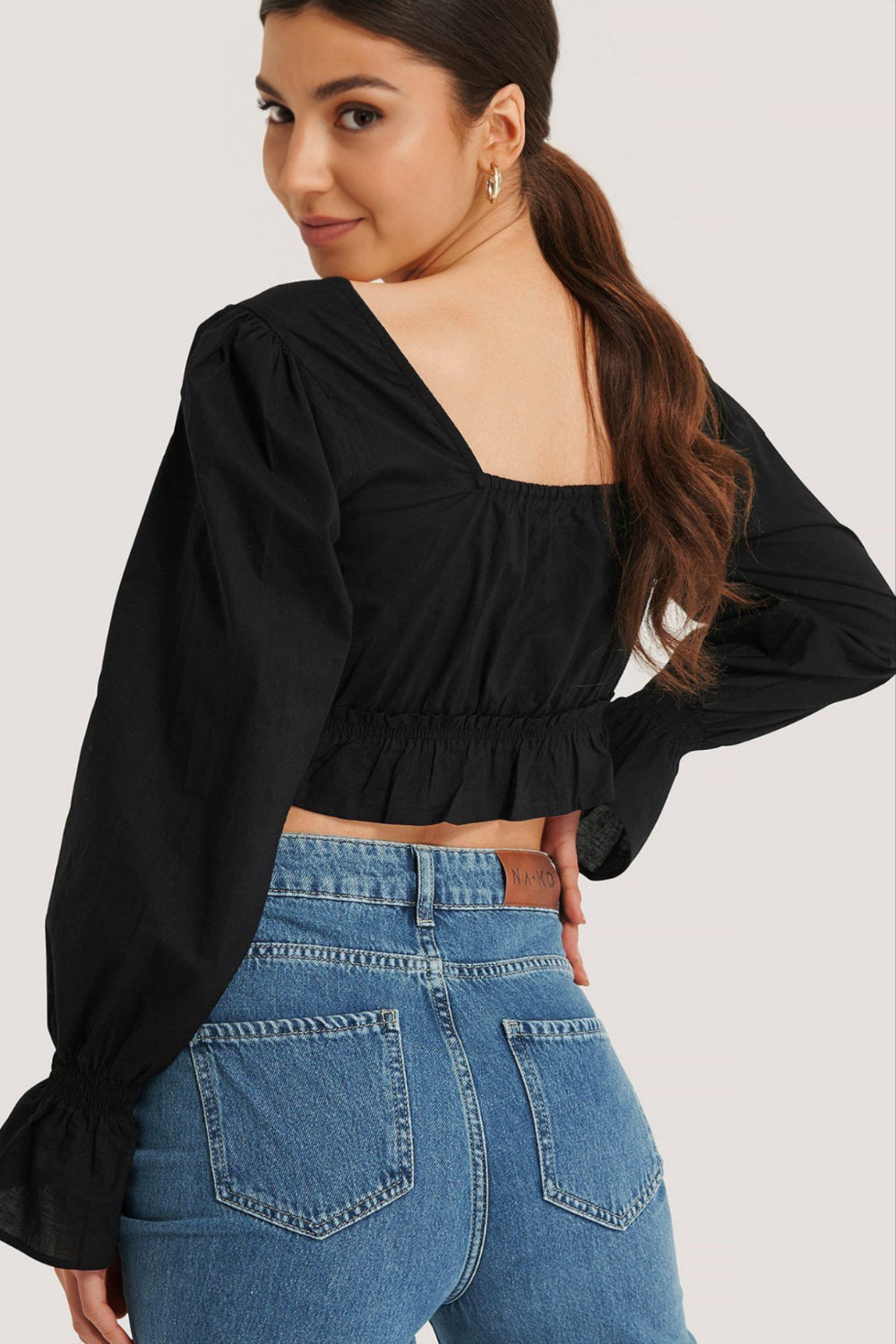 Dames cropped blouse met ruches - veelzijdige top voor werk en casual gelegenheid