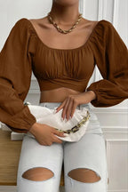 Dames cropped blouse met ruches - veelzijdige top voor werk en casual gelegenheid