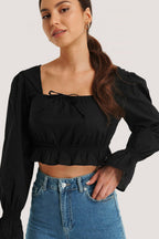 Dames cropped blouse met ruches - veelzijdige top voor werk en casual gelegenheid