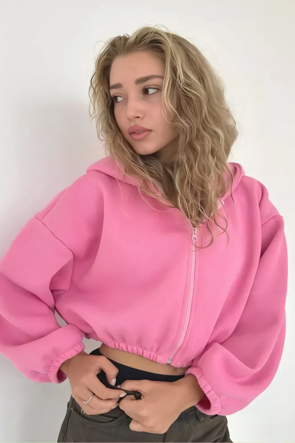 Dames cropped hoodie trendy met rits - casual dagelijkse kleding, zachte stof