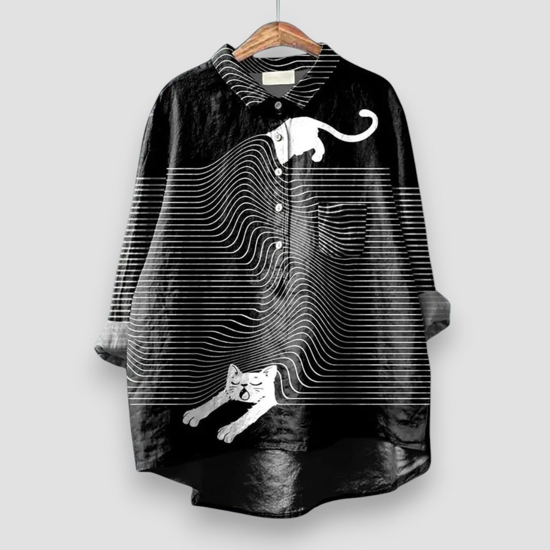 Dames t-shirt met hondenprint - speelse casual look in lichte stof