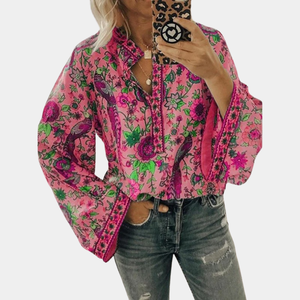Dames bloemen blouse met elegante bell mouwen - luchtig casual zomer top
