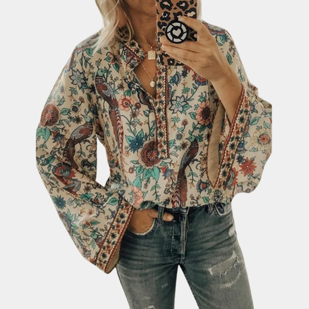 Dames bloemen blouse met elegante bell mouwen - luchtig casual zomer top