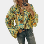 Dames bloemen blouse met elegante bell mouwen - luchtig casual zomer top