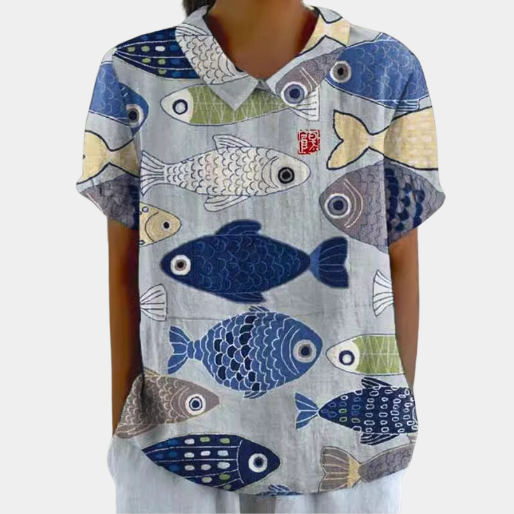 Dames bloes met bloemenprint - ontspannen blouse met korte mouwen voor casual uitjes, zachte en lichtgewicht stof