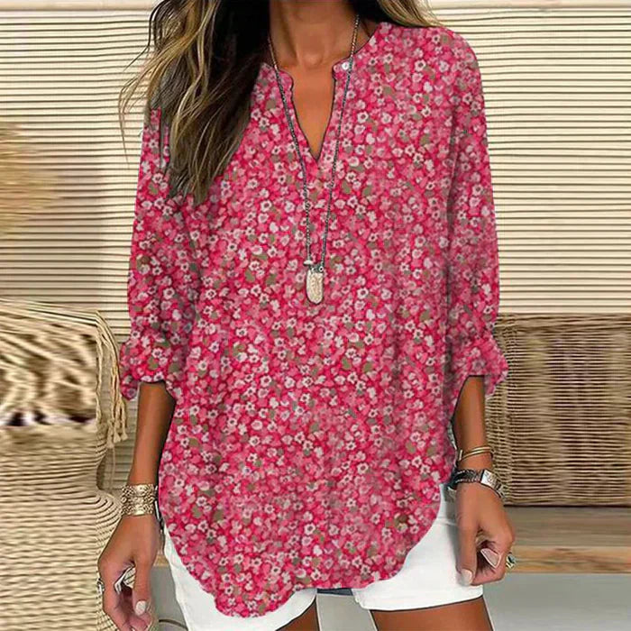 Dames bloemenblouse met relaxte pasvorm - roze top voor casual elegantie