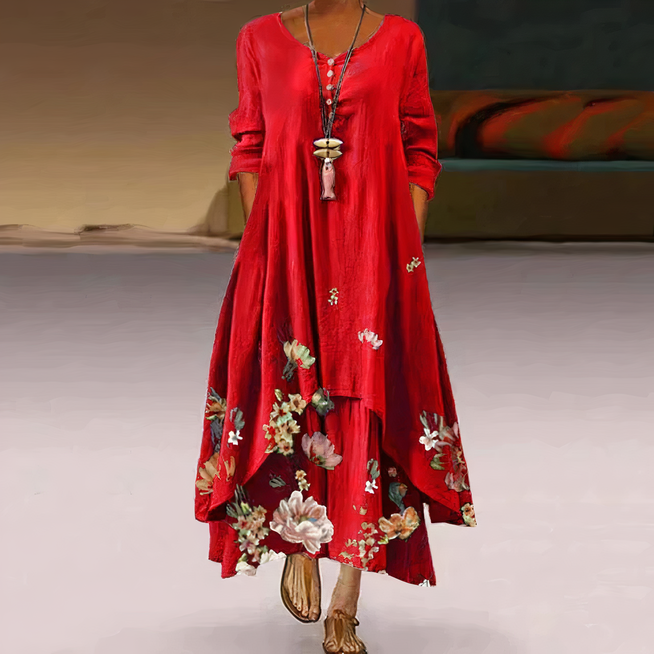 Dames bloemen maxi jurk met elegante borduursels - voor tuinfeesten en casual uitjes