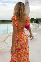 Dames maxi-jurk met bloemenprint - ruffled design met uitsnijdingen voor zomergelegenheden