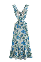 Dames maxi-jurk met bloemenprint - ruffled design met uitsnijdingen voor zomergelegenheden