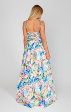 Dames maxi jurk met bloemenprint in levendig blauw - elegante lange jurk voor speciale gelegenheden