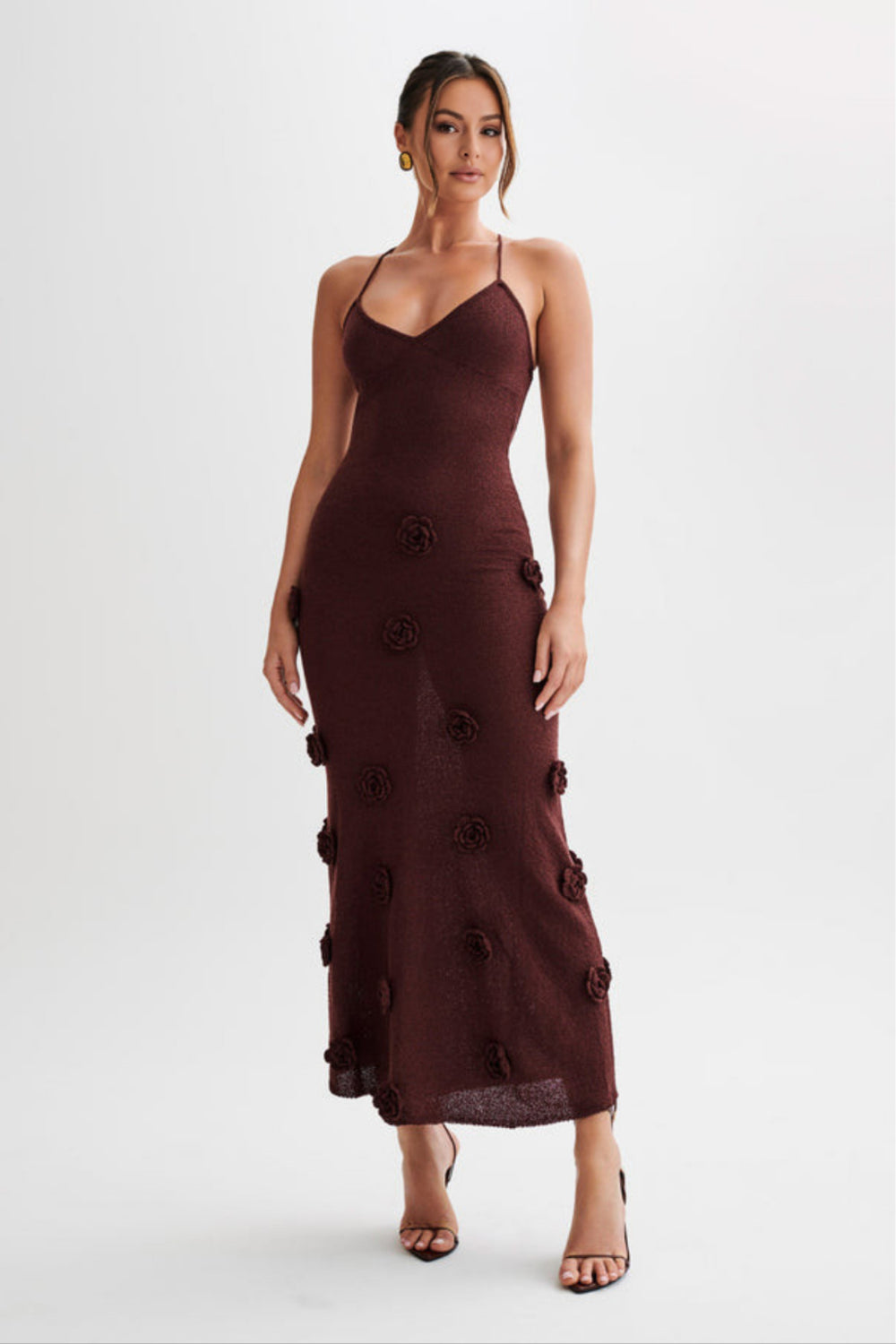 Dames maxi jurk met bloemenprint en versieringen voor speciale gelegenheden - elegante slip dress in bloemdessin