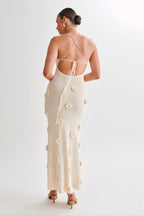 Dames maxi jurk met bloemenprint en versieringen voor speciale gelegenheden - elegante slip dress in bloemdessin