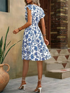 Dames bloemen midi-jurk - v-hals met franje mouwen voor casual zomerdagen