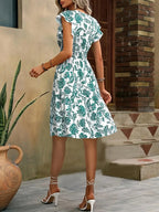 Dames bloemen midi-jurk - v-hals met franje mouwen voor casual zomerdagen