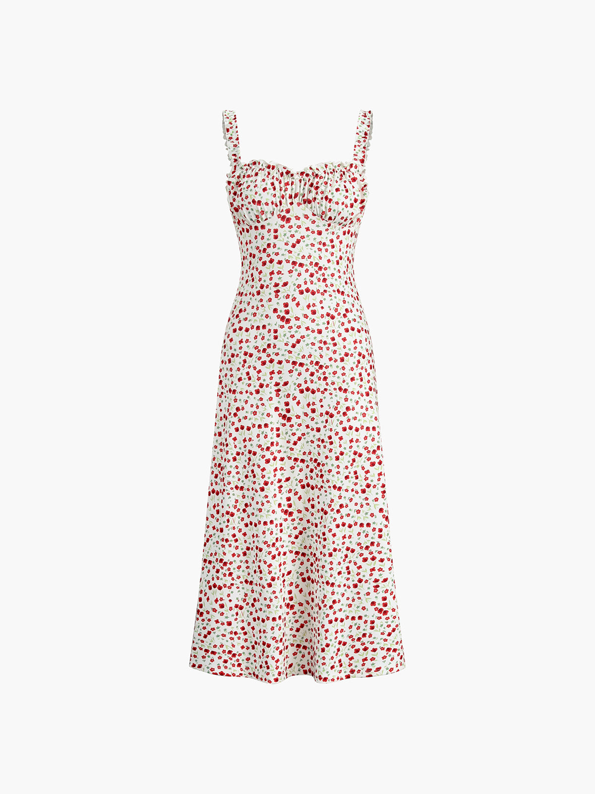 Dames midi-jurk met bloemenprint - luchtige cami strap jurk voor zomerse uitjes en tuinfeesten