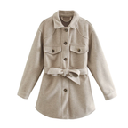 Dames mid-length beige button-up jas met riem - veelzijdige buitenkleding voor de overgangsseizoenen