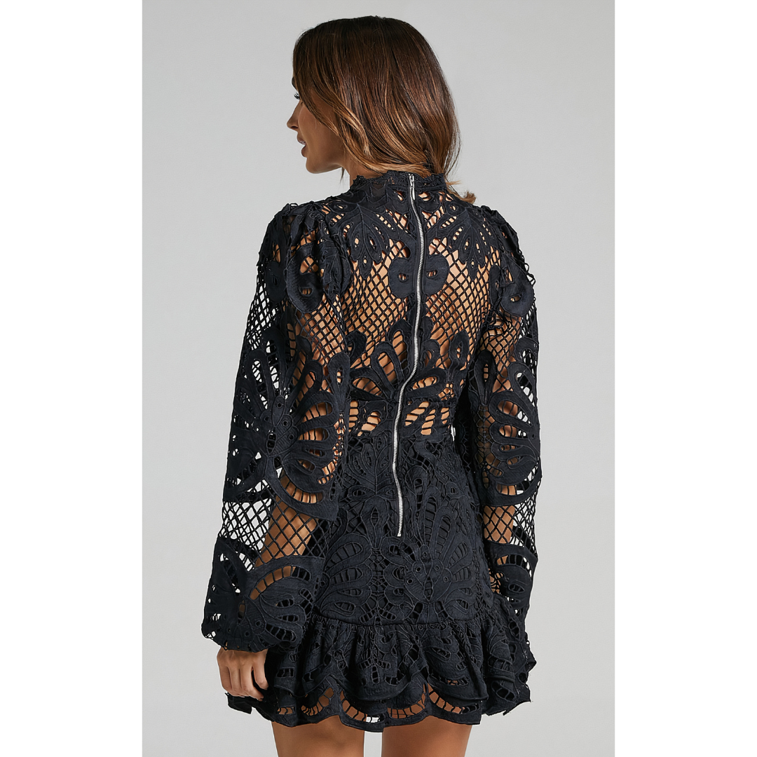 Vrouwelijke kanten mini jurk met lange mouwen - elegante casual jurk voor speciale gelegenheden