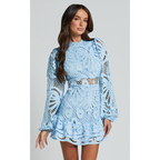 Vrouwelijke kanten mini jurk met lange mouwen - elegante casual jurk voor speciale gelegenheden