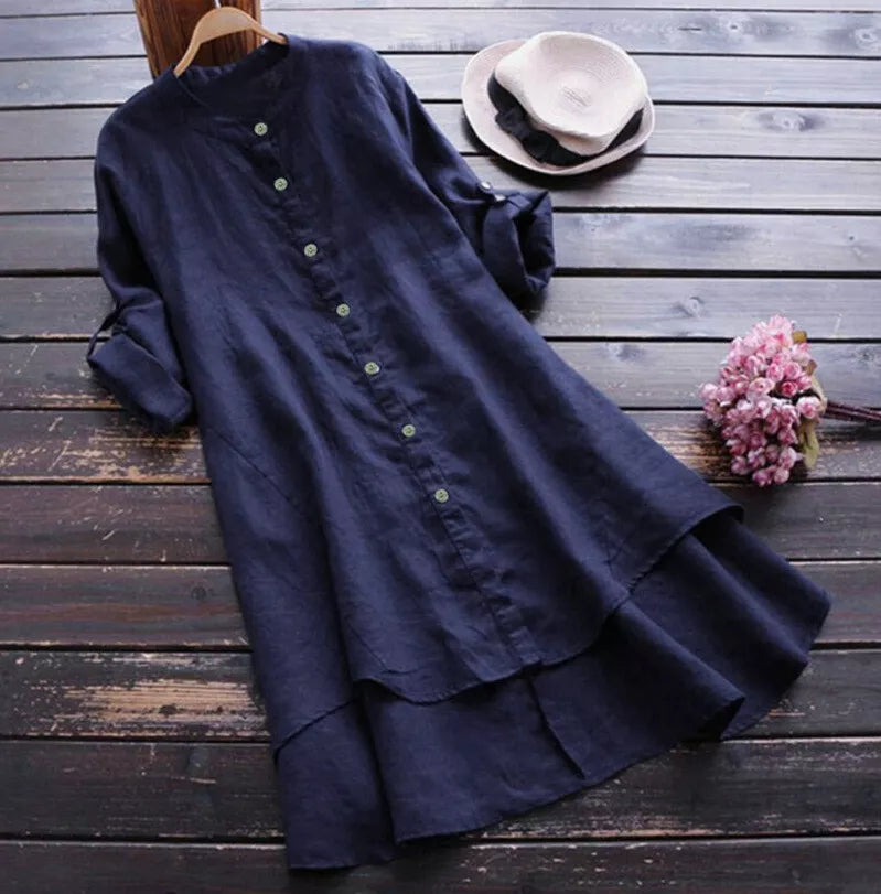 Dames linnen jurk casual zomer tuniek - lichte button-up stijl voor dagelijks gebruik