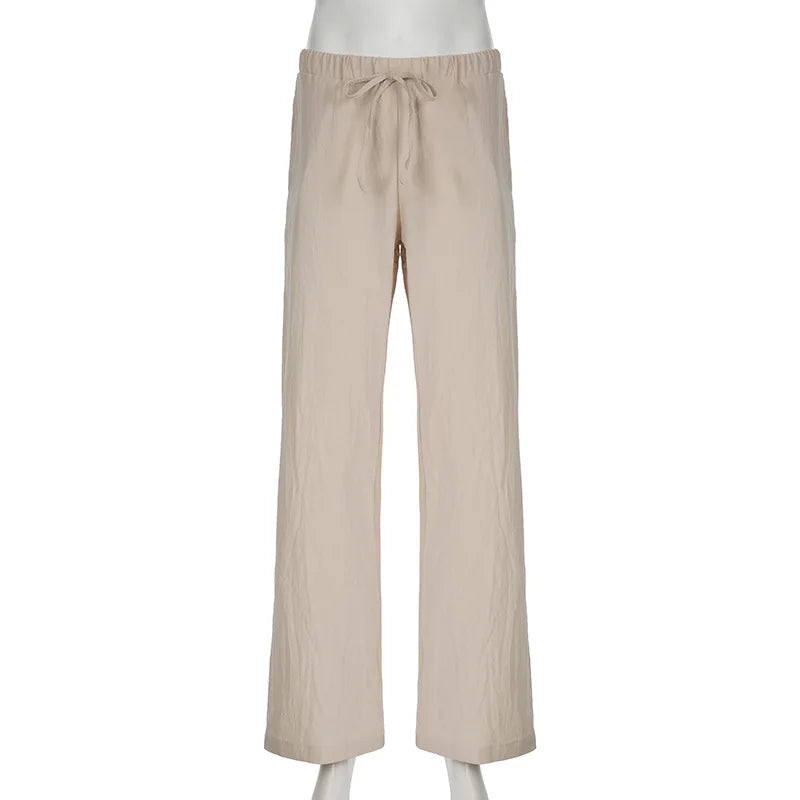 Vrouwen linnen broek hoge taille strandoutfit - chique wijde pijpen voor casual uitjes