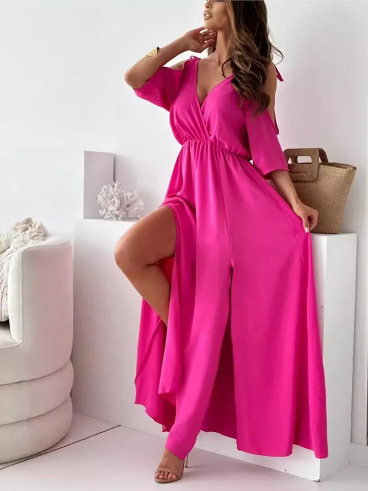 Dames maxi jurk met cold shoulder design - elegante avondjurk voor bijzondere gelegenheden