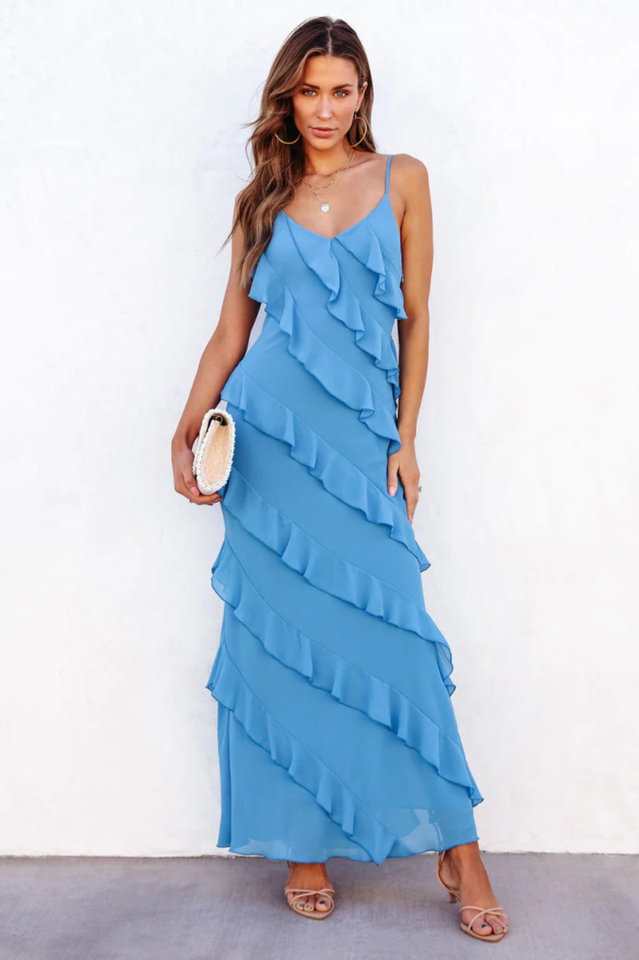 Dames maxi jurk lichte ruffles strandmode - elegante zomeruitjes, ademend materiaal, flatterend ontwerp