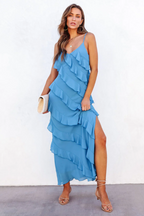 Dames maxi jurk lichte ruffles strandmode - elegante zomeruitjes, ademend materiaal, flatterend ontwerp
